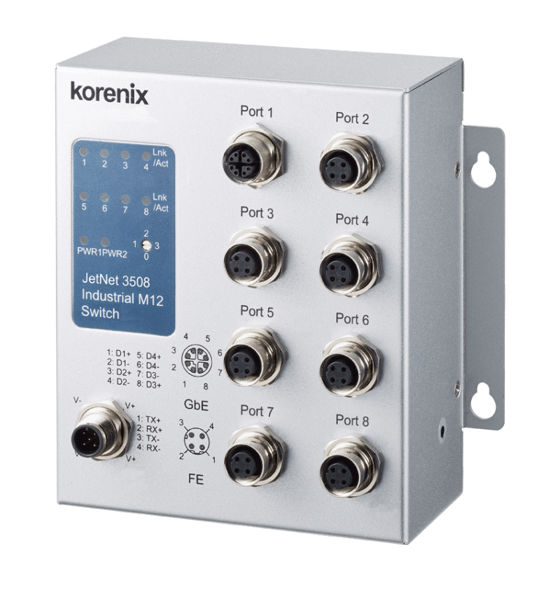 Korenix New Industrial Unmanaged M12 Switch for LVDC Railway Application