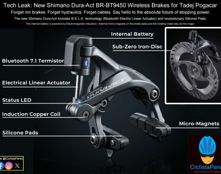 Tech Leak: New Shimano Dura-Act BR-BT9450 Wireless Brakes for Tadej Pogacar